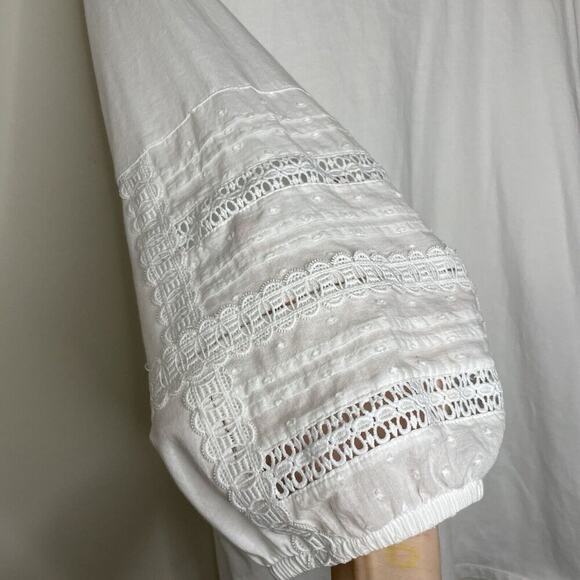 TALBOTS White Embroidered Crochet Trim 3/4 Sleeve Cotton Blouse Cottage Size 3XL - Picture 7 of 8